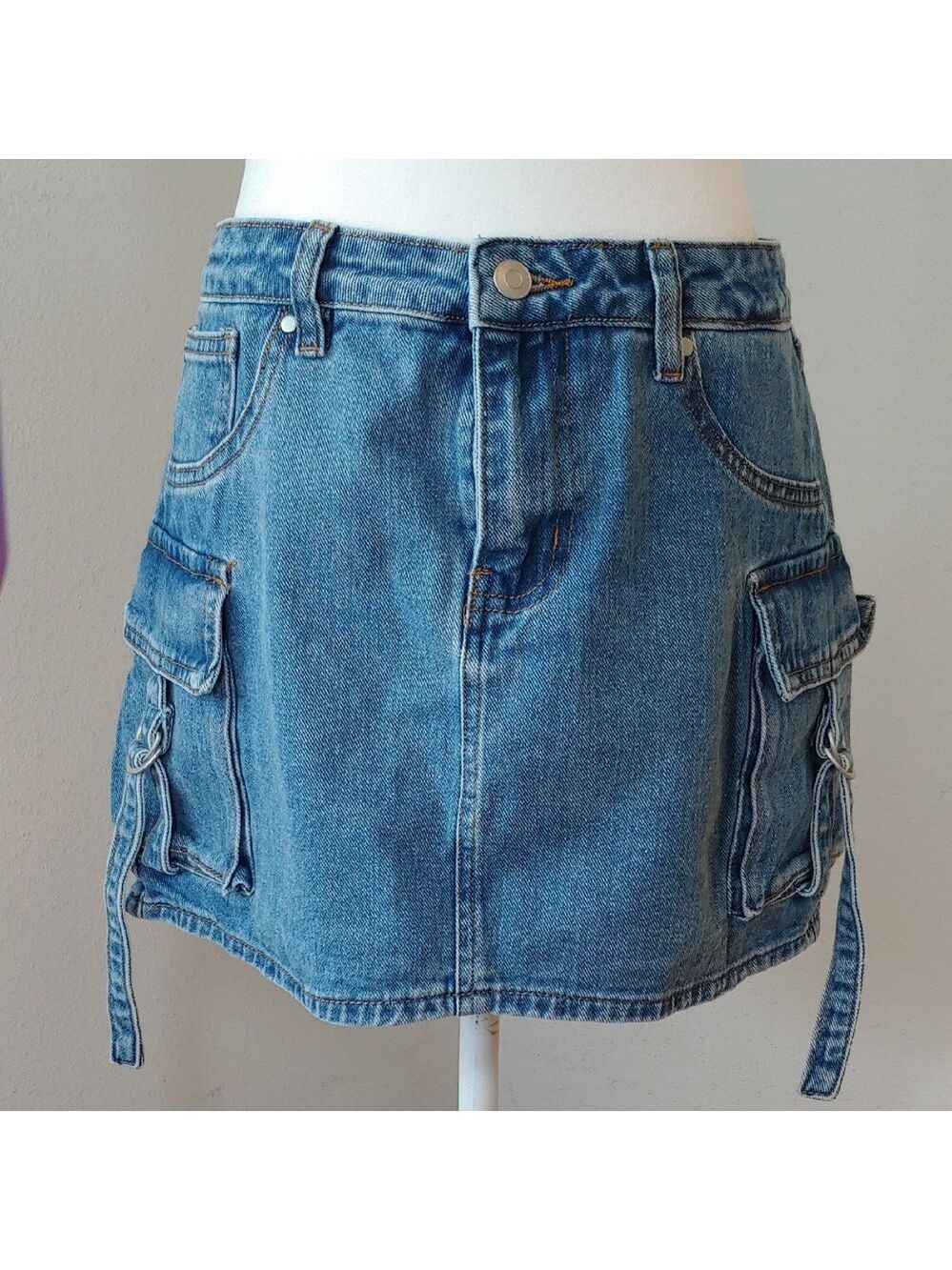 NWT Fashion Nova Misses Blue Denim Mini Cargo Skirt size XL